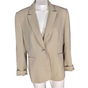 Tahari Tan Blazer with Notched Lapels and Structured Shoulders
